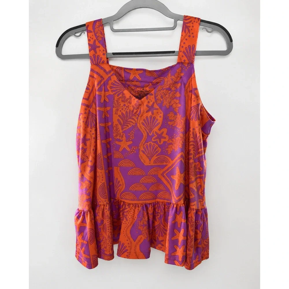 Cuddl Duds 2 Piece Coastal Print Peplum Tank Top Shorts Set Size Small